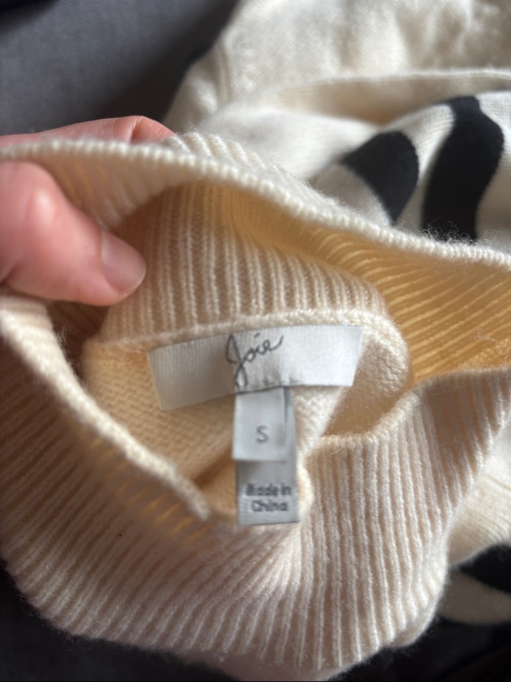 Joie Cream cashmere blend and Black Striped Turtleneck Sweater with Side Ties - Picture 3 of 4